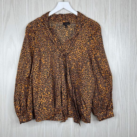 Who What Wear Tie Front Top Cheetah Print Blouse Womens Size Large - Picture 4 of 9